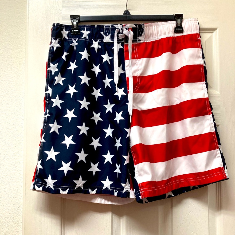 LAST CHANCE! Stars and Stripes Swim Trunks -Size L